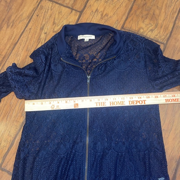 Living Doll Deep navy Blue Lace Bomber Jacket size medium - Picture 3 of 6